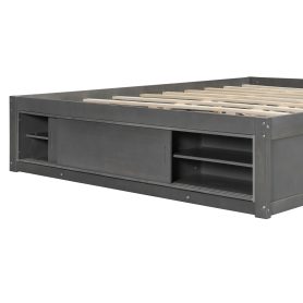Queen Size Platform Bed Frame with 4 Storage Drawers and Footboard Storage Cubby