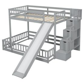 Twin Over Full Bunk Bed With Slide, Storage Staircase and Safety Guardrails