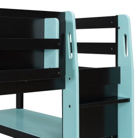 Twin Size Wood Loft Bed With Desk, Side Storage Rack, Multi-storage Shelves And RGB Light
