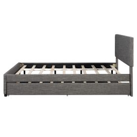 Queen Size Upholstered Platform Bed with Brick Pattern Headboard and Twin XL Size Trundle 43 Queen Size Upholstered Platform Bed with Brick Pattern Headboard and Twin XL Size Trundle