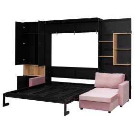 Queen Size Murphy Bed with Large Sofa, Storage Shelves & Cabinets