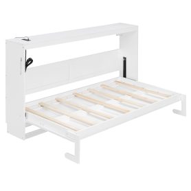 Twin-Size Modern Side-Folding Murphy Bed with Trendy Printed Pattern, LED Under-Bed Lighting & Built-In USB Outlet