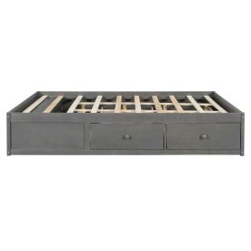 Queen Size Platform Bed Frame with 4 Storage Drawers and Hydraulic Lift Footboard Storage