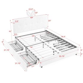 Full Size Kids Upholstered Bed With Oversized Rabbit Ear Headboard, Music Sync, LED Light & 4 Storage Drawers 35 Full Size Kids Upholstered Bed With Oversized Rabbit Ear Headboard, Music Sync, LED Light & 4 Storage Drawers