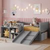 Twin Size Low Loft Bed with Slide, Movable Bookshelf Storage, Guardrails 1 Twin Size Low Loft Bed with Slide, Movable Bookshelf Storage, Guardrails