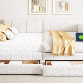 Queen Size Upholstered Platform Bed with USB and 2 Drawers