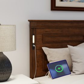 Queen Size Bed with Tall-Panel Headboard & Footboard, 2 Storage Drawers, Built-in LED Lights, USB Charging Station