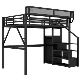 Metal Queen Size Loft Bed With Desk, Charging Station, Stairs And Light 35 Metal Queen Size Loft Bed With Desk, Charging Station, Stairs And Light