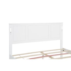 Queen Size Bed with Tall-Panel Headboard & Footboard, Built-in LED Lights, USB Charging Station