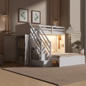 Twin Over Full Bunk Bed With Storage Stairs, Wardrobe, USB And Light 26 Twin Over Full Bunk Bed With Storage Stairs, Wardrobe, USB And Light