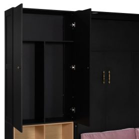 Queen Size Murphy Bed with Large Sofa, Storage Shelves & Cabinets