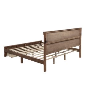 King Size Bed with Tall-Panel Headboard & Footboard, 2 Storage Drawers, Built-in LED Lights, USB Charging Station