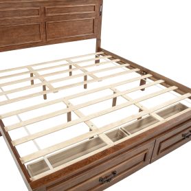 King Size Bed with Tall-Panel Headboard & Footboard, 2 Storage Drawers, Built-in LED Lights, USB Charging Station