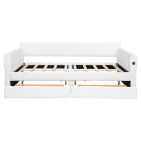 Queen Size Upholstered Platform Bed with USB and 2 Drawers