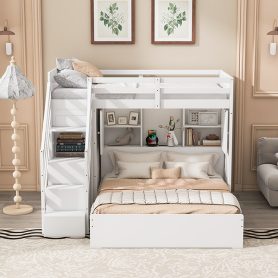 Twin Over Full Bunk Bed With Storage Stairs, Wardrobe, USB And Light 40 Twin Over Full Bunk Bed With Storage Stairs, Wardrobe, USB And Light