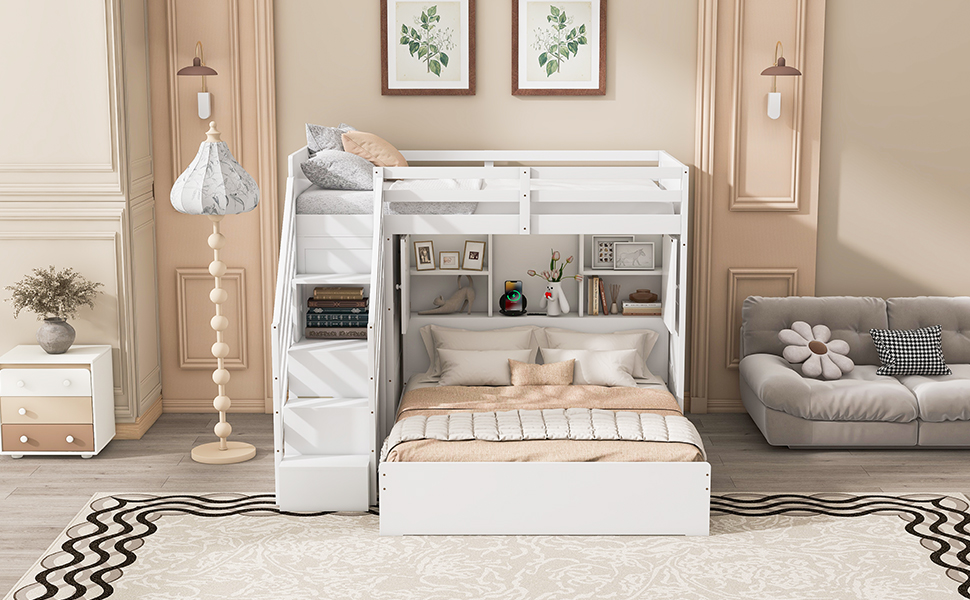 Twin Over Full Bunk Bed With Storage Stairs, Wardrobe, USB And Light 19 Twin Over Full Bunk Bed With Storage Stairs, Wardrobe, USB And Light