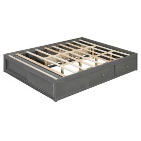 Queen Size Platform Bed Frame with 4 Storage Drawers and Footboard Storage Cubby
