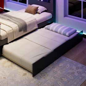 Twin Size Wood Daybed with Twin Size Trundle, Desk, LED light and USB