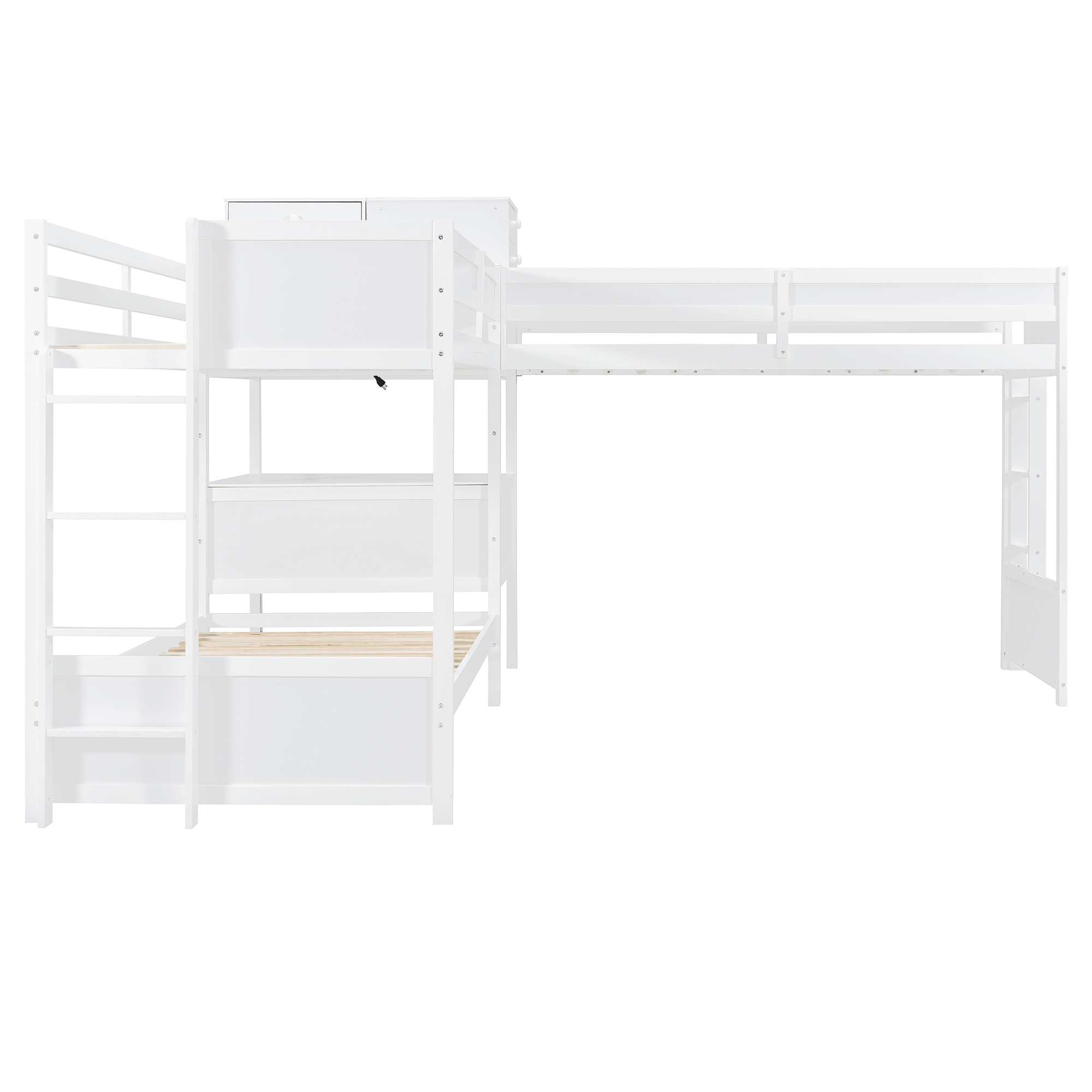 Twin Size L-shaped Bunk Bed With Built-in Desk, 4 Drawers And USB Ports & Power Outlet 18 Twin Size L-shaped Bunk Bed With Built-in Desk, 4 Drawers And USB Ports & Power Outlet