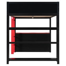 Full Size Gaming Loft Bed with Desk, Shelves & LED Lights