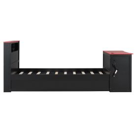 Twin Size Wood Daybed with Twin Size Trundle, Desk, LED light and USB