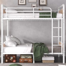 Twin XL over Twin XL Metal Bunk Bed, Industrial Detachable Bunkbeds with Safety Guard Rails for Teens