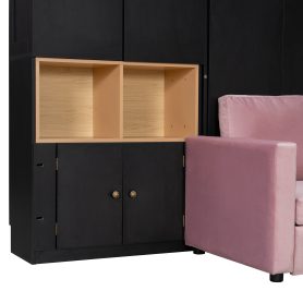 Queen Size Murphy Bed with Large Sofa, Storage Shelves & Cabinets