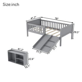 Twin Size Low Loft Bed with Slide, Movable Bookshelf Storage, Guardrails 34 Twin Size Low Loft Bed with Slide, Movable Bookshelf Storage, Guardrails