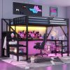 Metal Queen Size Loft Bed with L Shaped Desk and USB for Kids Teens Adults