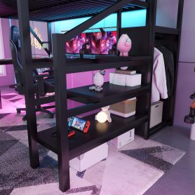 Metal Queen Size Loft Bed with L Shaped Desk and USB for Kids Teens Adults
