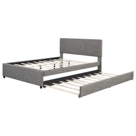 Queen Size Upholstered Platform Bed with Brick Pattern Headboard and Twin XL Size Trundle 31 Queen Size Upholstered Platform Bed with Brick Pattern Headboard and Twin XL Size Trundle
