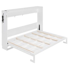 Queen-Size Modern Side-Folding Murphy Bed with Trendy Printed Pattern, LED Under-Bed Lighting & Built-In USB Outlet