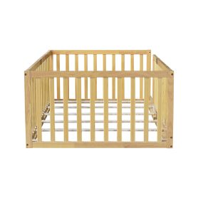 Twin Size Floor Bed with High Fence Railings, without Door