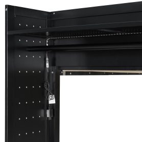 Twin Size Bunk Bed with 4 Storage Drawers, Hanging Rail, Light Strip and Built-in Shelves & Dual Pegboards