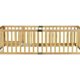 Twin Size Floor Bed with High Fence Railings