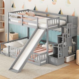 Twin Over Full Bunk Bed with Slide, Storage Staircase and Guardrails 53 Twin Over Full Bunk Bed with Slide, Storage Staircase and Guardrails