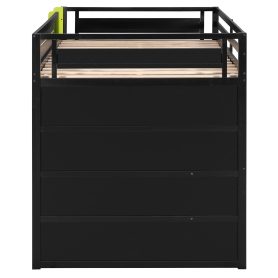 Full Size Wooden Gaming Loft Bed with Storage Shelves, Desk, USB & Power Outlet, and LED Light