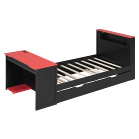 Twin Size Wood Daybed with Twin Size Trundle, Desk, LED light and USB