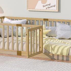 Twin Size Floor Bed with High Fence Railings