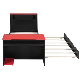 Twin Size Wood Daybed with Twin Size Trundle, Desk, LED light and USB