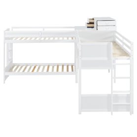 Twin Size L-shaped Bunk Bed With Built-in Desk, 4 Drawers And USB Ports & Power Outlet 40 Twin Size L-shaped Bunk Bed With Built-in Desk, 4 Drawers And USB Ports & Power Outlet
