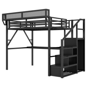 Metal Queen Size Loft Bed With Desk, Charging Station, Stairs And Light 32 Metal Queen Size Loft Bed With Desk, Charging Station, Stairs And Light