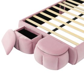 Twin Size Upholstered Platform Bed With Cartoon Ears Shaped Headboard And Light