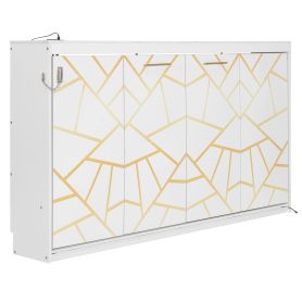 Twin-Size Modern Side-Folding Murphy Bed with Trendy Printed Pattern, LED Under-Bed Lighting & Built-In USB Outlet