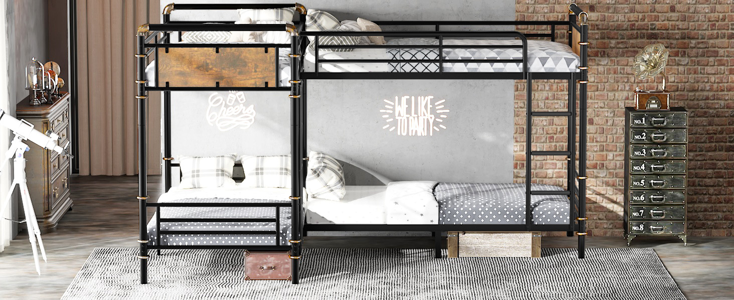 Quad Bunk Bed For 4 Kids, Heavy Duty Metal Twin Bunk Bed Frame 21 Quad Bunk Bed For 4 Kids, Heavy Duty Metal Twin Bunk Bed Frame