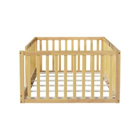 Twin Size Floor Bed with High Fence Railings, without Door