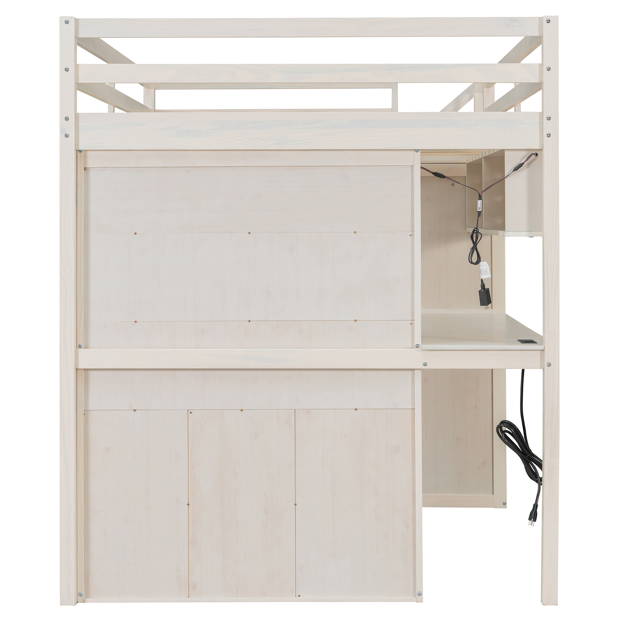 Full Loft Bed Frame with Built-In Wardrobe, Study Desk, Storage Shelves & Lights 13 Full Loft Bed Frame with Built-In Wardrobe, Study Desk, Storage Shelves & Lights
