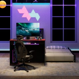 Twin Size Wood Daybed with Twin Size Trundle, Desk, LED light and USB