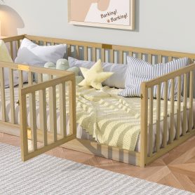 Twin Size Floor Bed with High Fence Railings