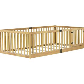 Twin Size Floor Bed with High Fence Railings